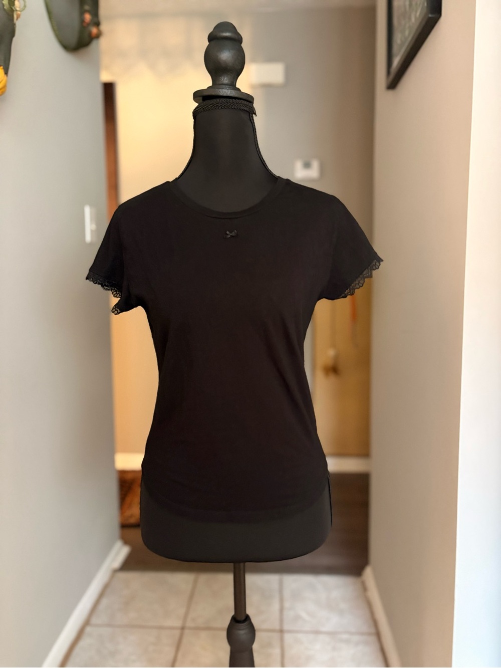 Black Lace-Trim Short Sleeve Tee
